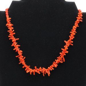 Genuine Red Coral Bead and Branch Necklace - 16" - Vintage